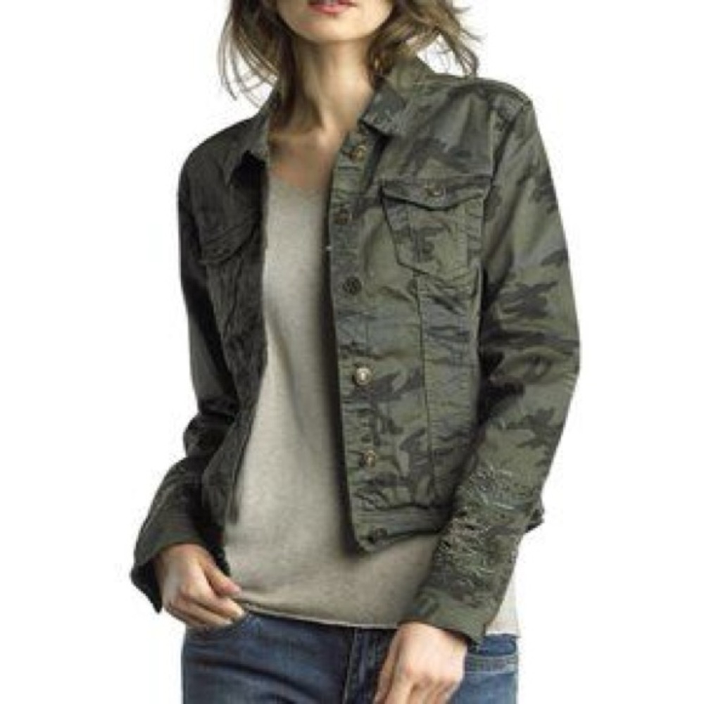 Tempo Paris Camoflage Dip dye Trucker Jacket embroidered cut outs jet crystal M